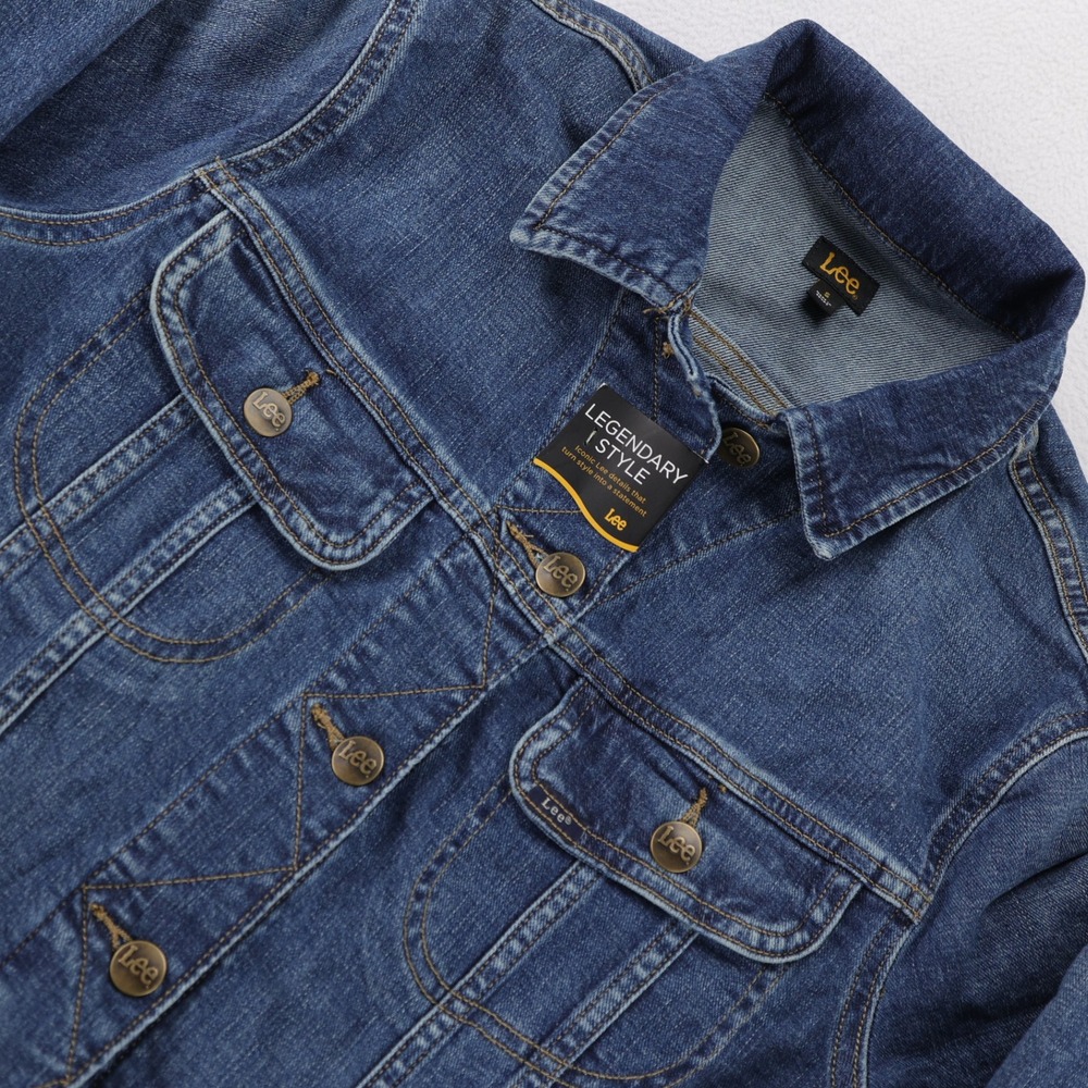 Lee Womens Legendary Style Denim Trucker Jacket Blue Button Up Size S New